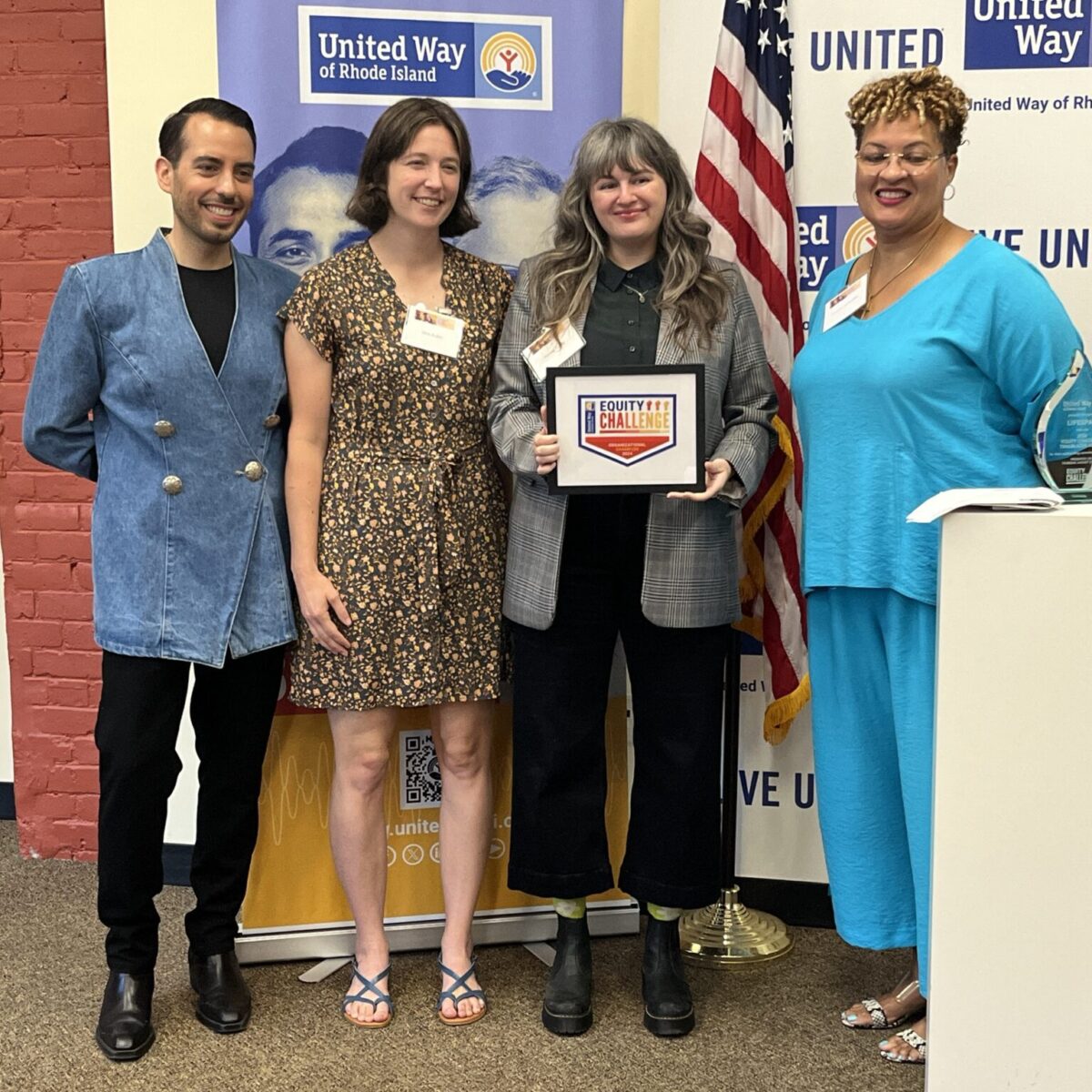 United Way of Rhode Island's Kevin Matta and Lifespan's Christin Zollicoffer with Oomph, Inc.'s Jana Aubin and Hanna Furey.