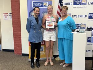 United Way of Rhode Island's Kevin Matta and Lifespan's Christin Zollicoffer posing with Thrive Outside's Shannon Rozea.