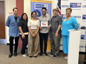 United Way of Rhode Island's Kevin Matta and Lifespan's Christin Zollicoffer with three Economic Progress Institute staff.